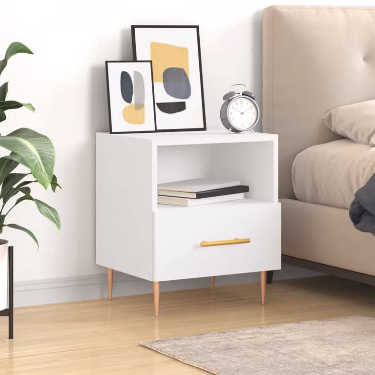Comodino moderno vidaXL bianco in legno e metallo L: 40 cm, P: 35 cm, H: 47,5 cm