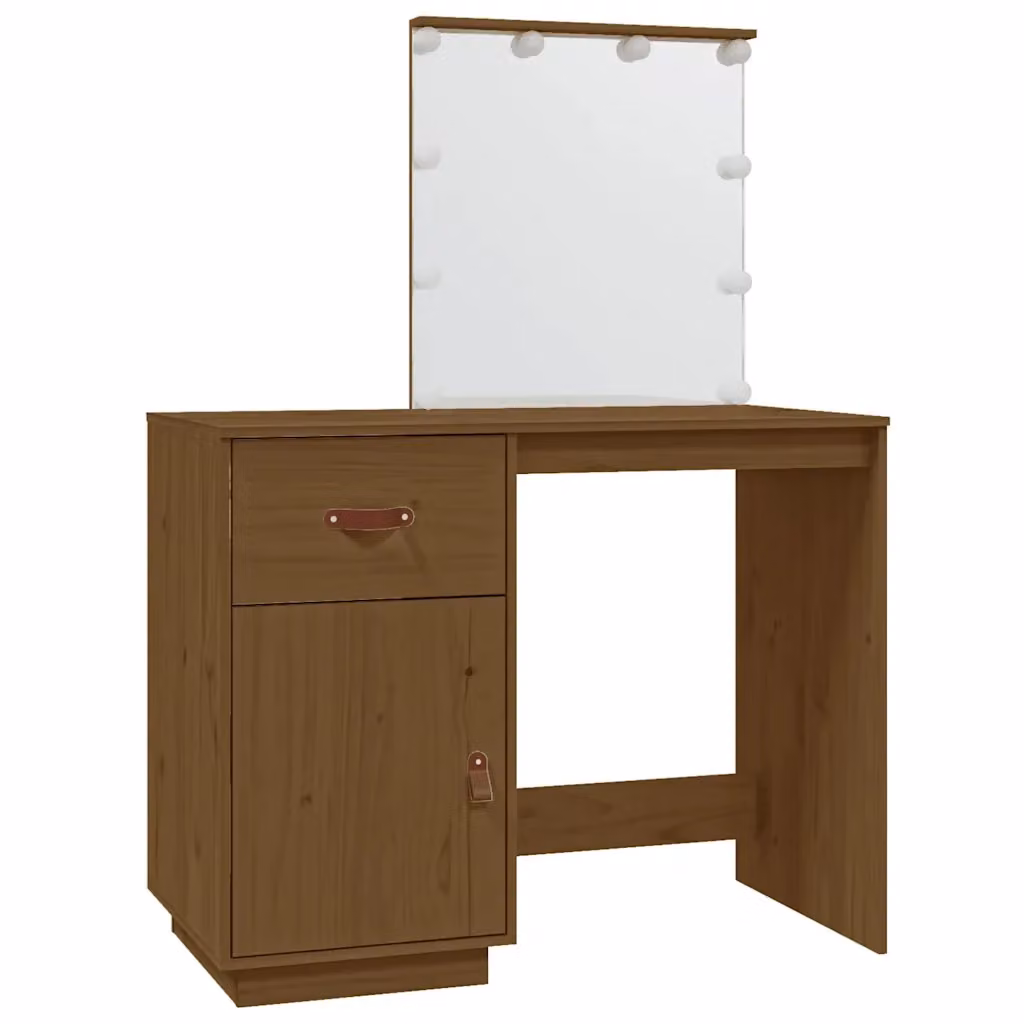 Toeletta vidaXL Hollywood LED in legno massello di pino marrone L: 95 cm, P: 50 cm, H: 133,5 cm – 2