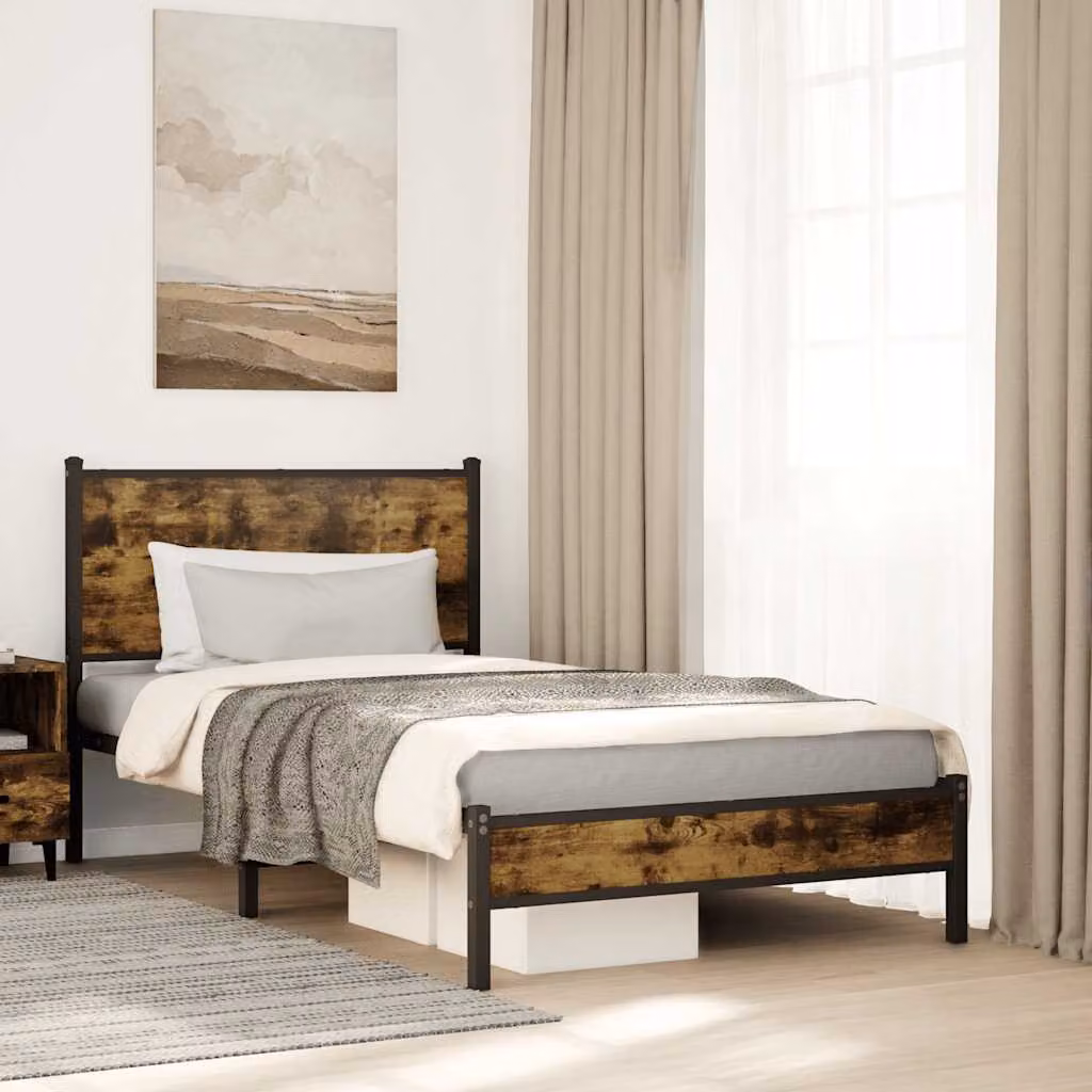 vidaXL Giroletto in Metallo Rovere Fumo L/P/H: 200 x 100 x 91,5 cm