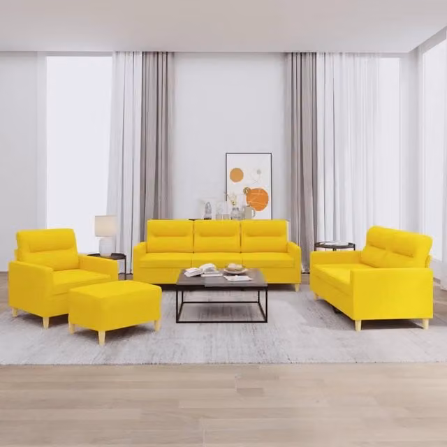 Set di Divani 4 pz con Cuscini Giallo Chiaro in Tessuto 3201549