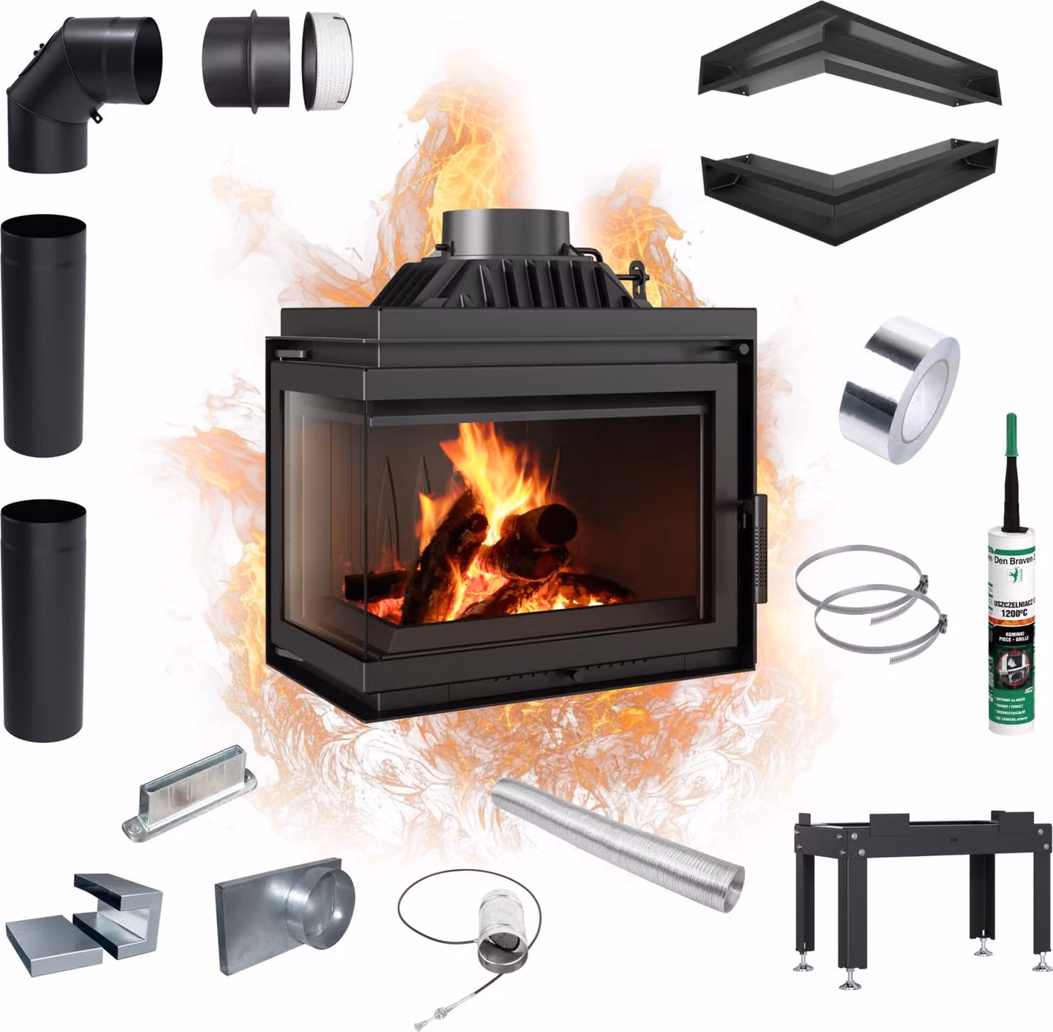 Inserto per caminetto in ghisa KRATKI SIMPLE sinistro 8 kW Ø 200