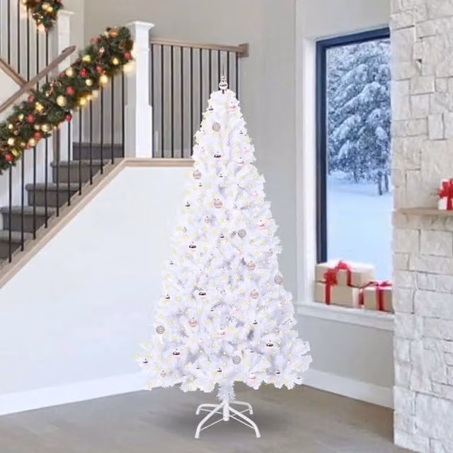 Albero di Natale artificiale bianco con LED warm white vidaXL in PVC e metallo, Altezza: 240 cm