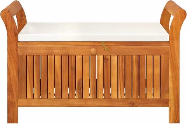 Panca da giardino con contenitore e cuscini Outsunny in legno di acacia marrone e bianco L: 91 cm – 1