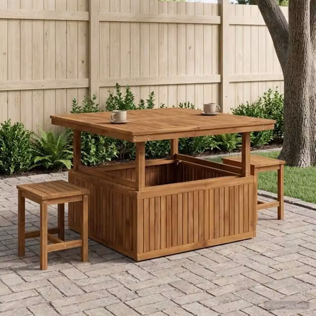 Seduta da giardino in legno di acacia rustico vidaXL, colore beige/marrone, L/P/H: 108,5 x 110 x 75/44,5 cm