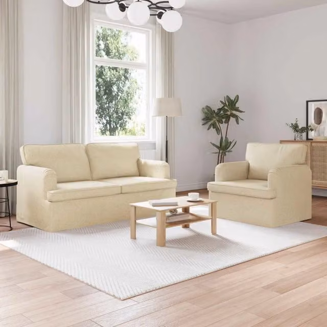 Set di 2 divani moderni vidaXL in tessuto beige con coperture rimovibili e cuscini inclusi – 1