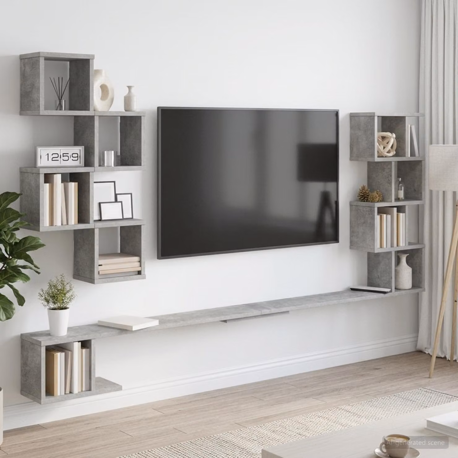 vidaXL Mensola per TV da muro moderna in MDF Grigio, L 200 x P 15 x H 94 cm