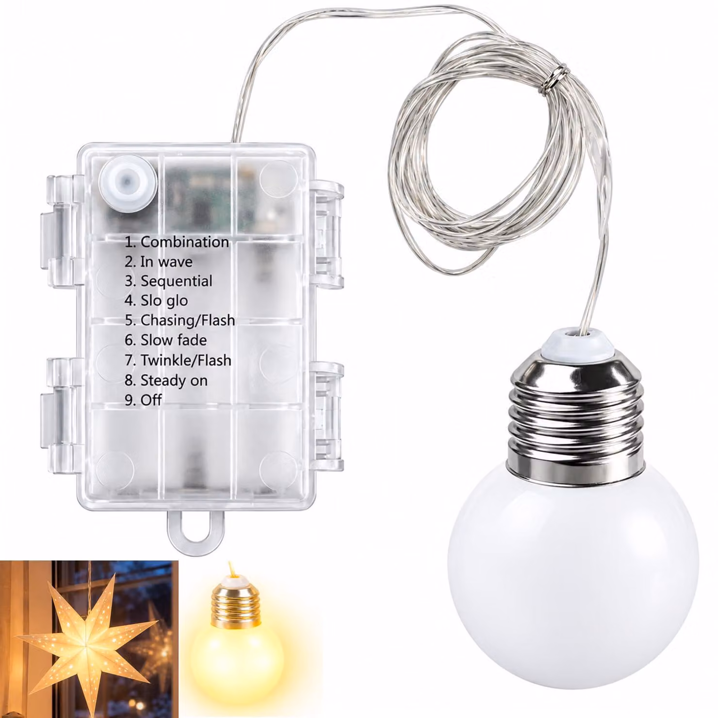 Catena luminosa a LED per decorazioni a forma di stella di carta, cavo di 2 metri, alimentazione a batteria, 3 batterie AA necessarie