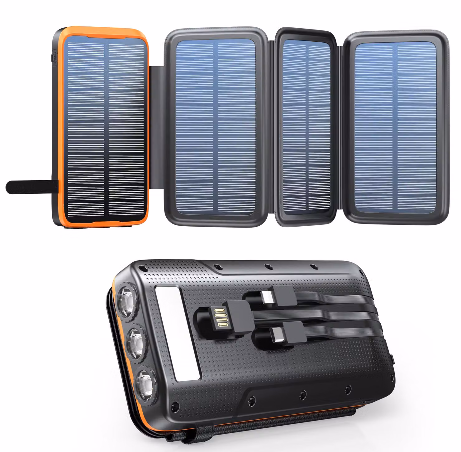 Power bank solare - Capacità: 20000 mAh - Potenza: 22,5 W - Colore: Arancione - Porta USB Type C - Caricabatterie per uso esterno