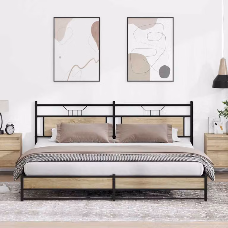 vidaXL Giroletto in Metallo e MDF Rovere Sonoma e Nero L: 199 cm, P: 91,5 cm, H: 207 cm