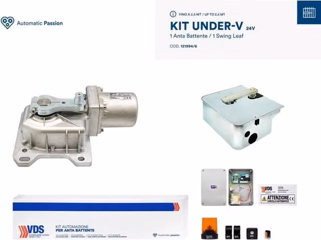 Kit per anta di cancello a battente VDS Under-V 24V in acciaio zincato argento, larghezza 2,5 m