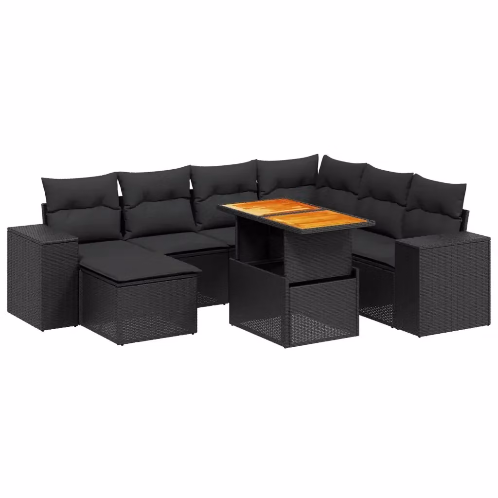 Set Divani da Giardino vidaXL in Polyrattan Nero con Cuscini e Tavolino da Esterno 8 Pezzi – 2