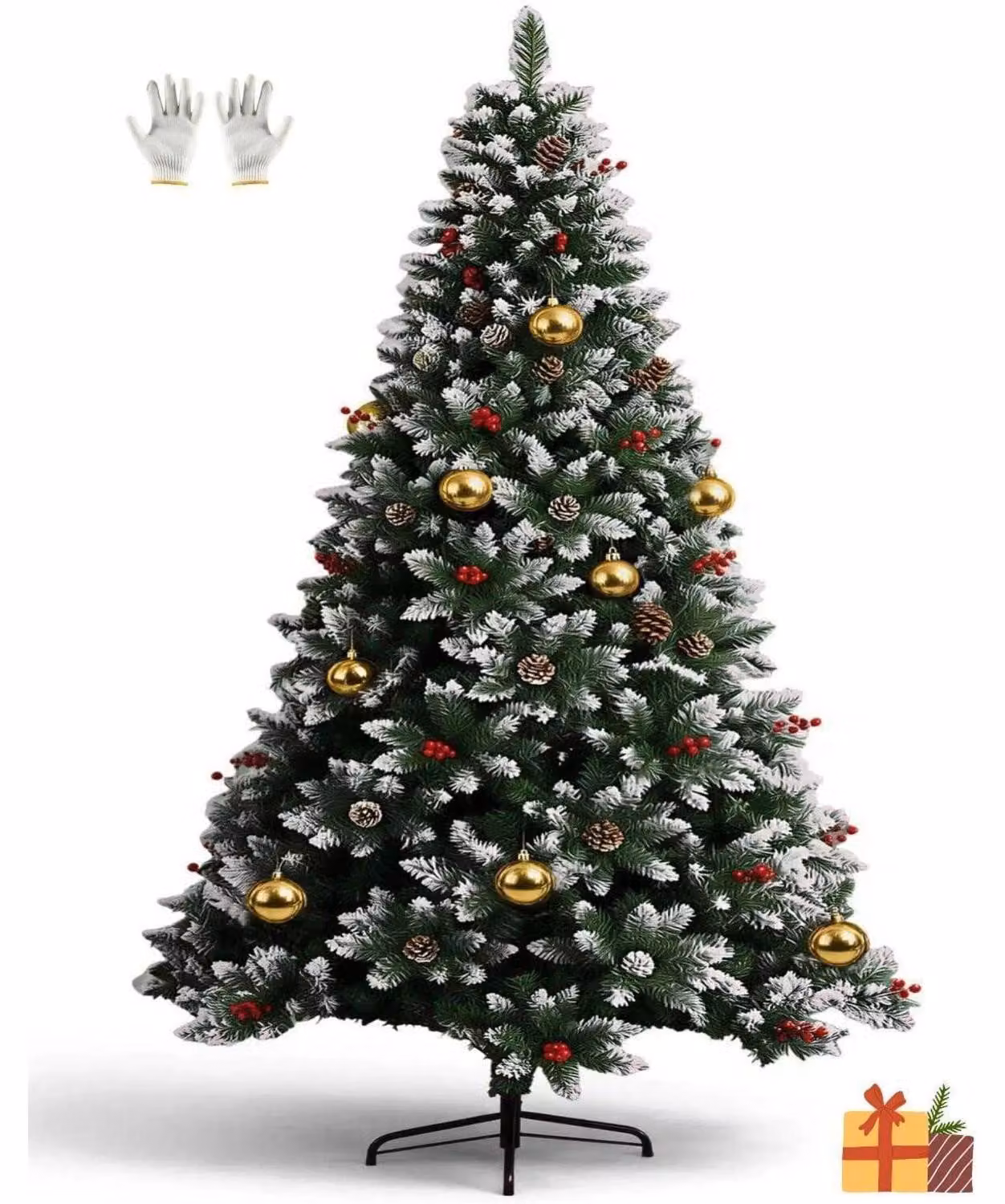 Albero di Natale artificiale, altezza 180 cm, con effetto neve, 800 punte in PVC, base in metallo