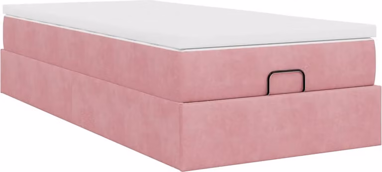 Struttura Letto Pouf con Materasso Rosa 80x200 cm Velluto