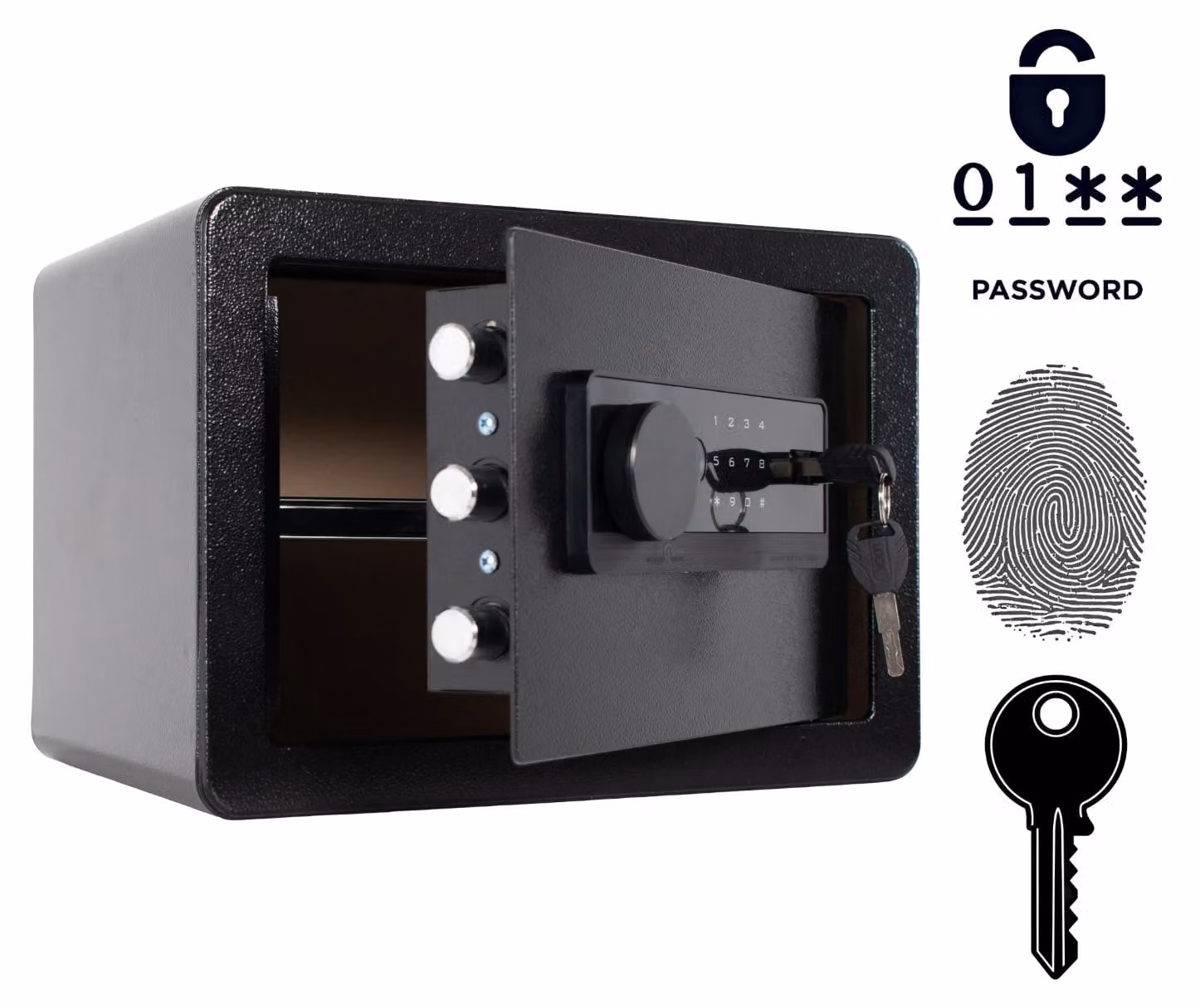Cassaforte domestica blindata biometrica con impronta digitale 25x35x25 cm Nero