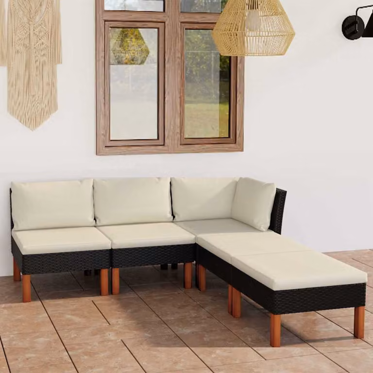 Set di divani da giardino vidaXL composto da 5 pezzi con cuscini in tessuto resistente ai raggi UV e struttura in acciaio nero