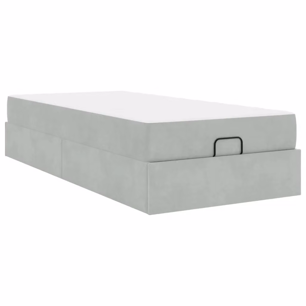 Set letto con struttura imbottita e 2 materassi vidaXL in velluto grigio, L/P/H: 90 x 200 x 43,5 cm – 2