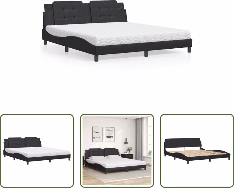 The Living Store Letto con materasso nero 180x200 cm in ecopelle