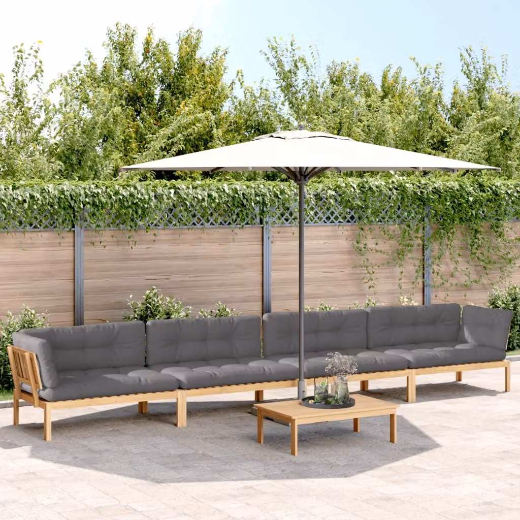 Set Divano da Giardino a L vidaXL in Legno di Acacia con Cuscini e Tavolino, Marrone e Grigio