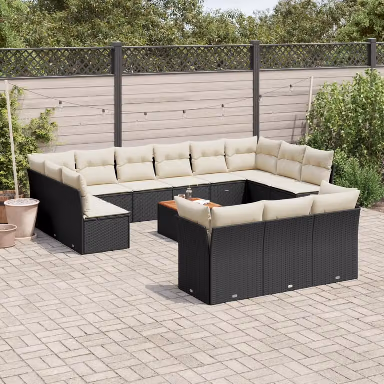 Set Divano da Giardino a L vidaXL con Cuscini e Tavolino in Polyrattan e Acciaio Nero