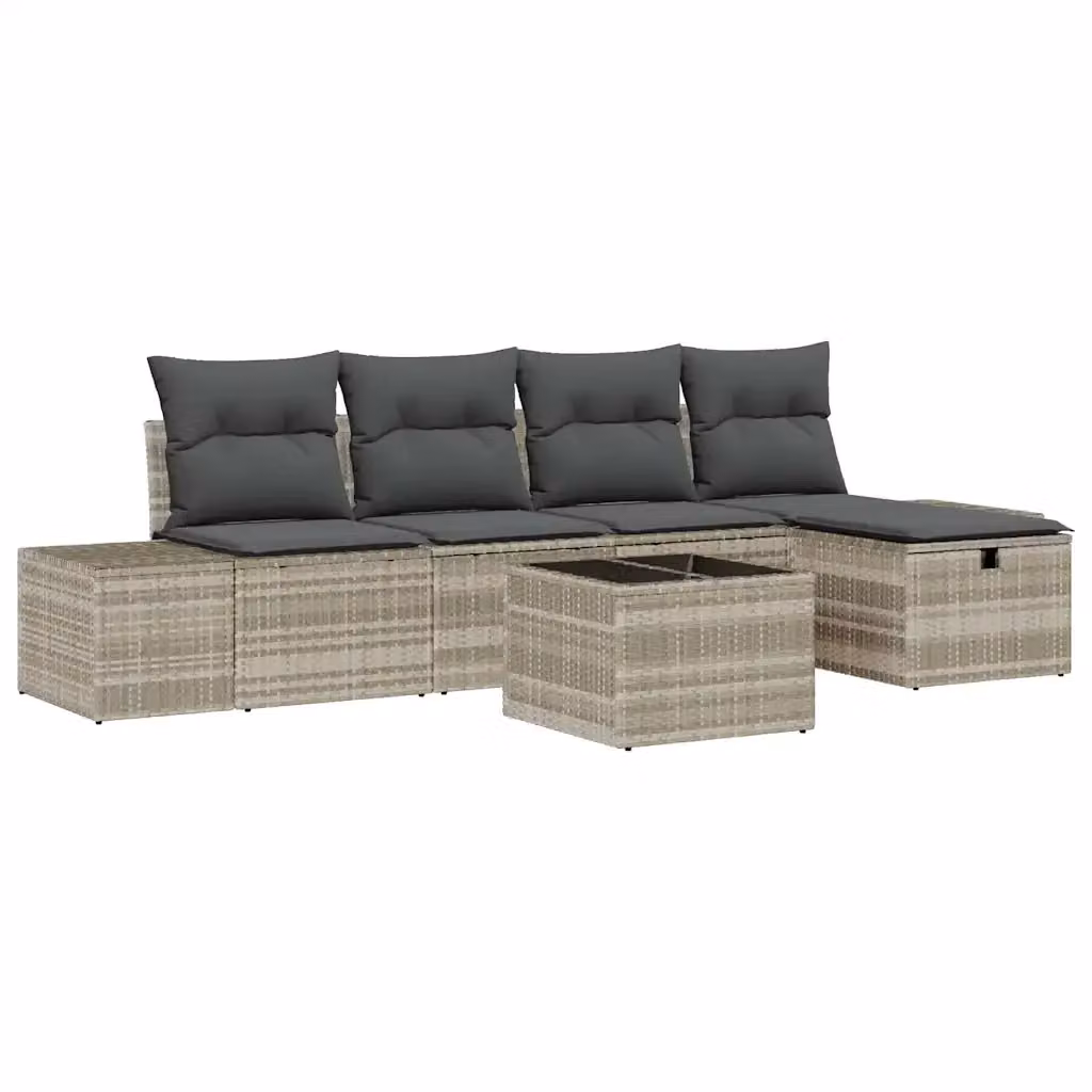 Set Divano da Giardino 6 Pezzi vidaXL in Polyrattan Grigio con Cuscini e Tavolino – 2