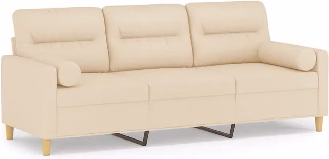 Divano | Divano da soggiorno | Sofa a 3 Posti con Cuscini Crema 180 cm in Tessuto