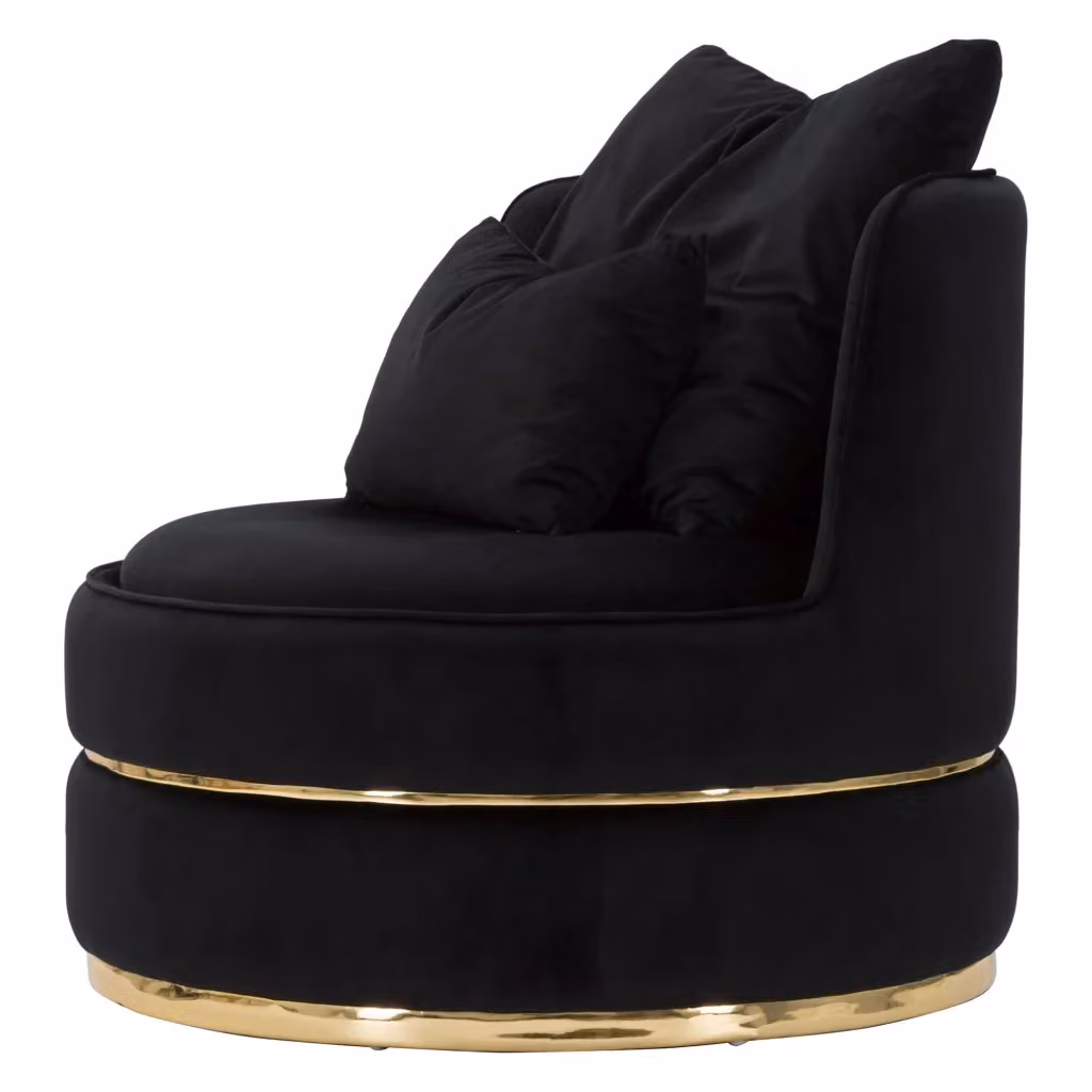 Poltroncina Palang DMORA in velluto nero con dettagli oro, L: 84 cm, P: 84 cm, H: 72 cm – 2