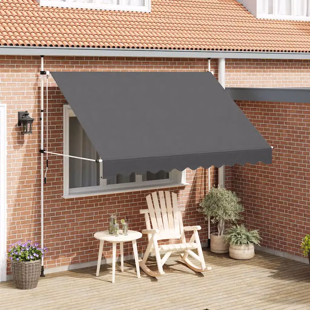 vidaXL Tenda da Sole Retrattile Manuale con Bracci Pieghevoli in Acciaio e Tessuto in Poliestere, Larghezza: 300 cm, Colore Antracite – 1