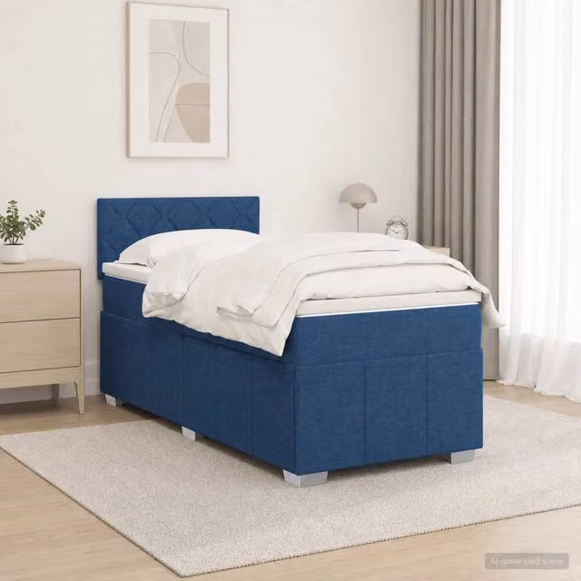 Letto box spring ibrido vidaXL con materasso a molle insacchettate e base contenitore, colore blu, L/P/H: 200 x 90 x 100,5 cm