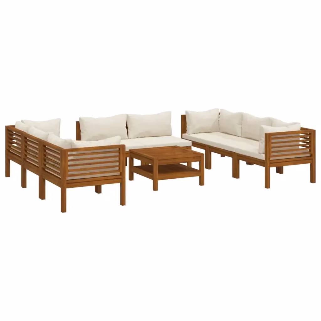 Set di Divani da Giardino a L vidaXL in Legno di Acacia con Cuscini Beige 9 Pezzi – 2