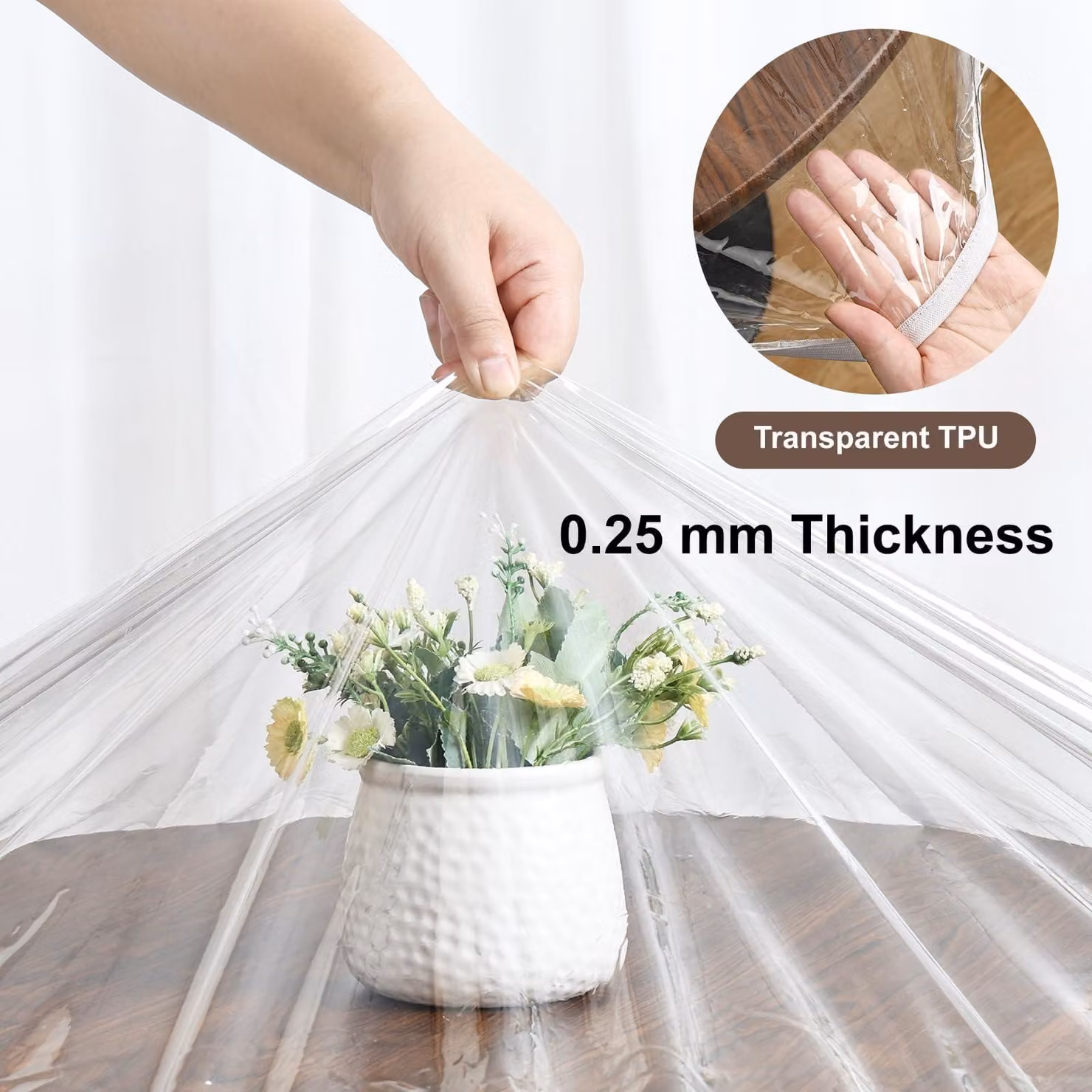 Tovaglia trasparente rotonda, resistente alle intemperie, diametro 110 cm, con elastico, per uso esterno