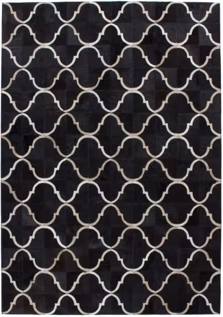 Tappeto Eclipse in pelle fatto a mano KENDRA HOME, design geometrico orientale, nero e beige, L: 150 cm, P: 80 cm