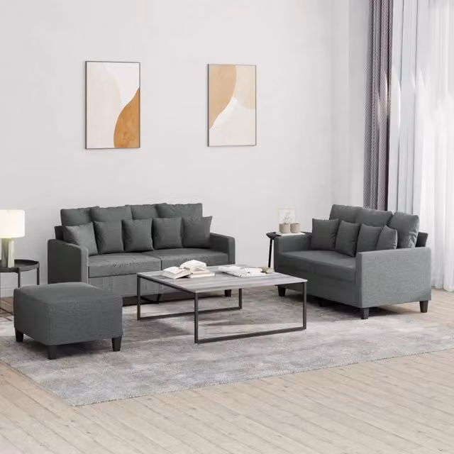Set di divani da soggiorno moderno vidaXL in tessuto grigio con cuscini inclusi