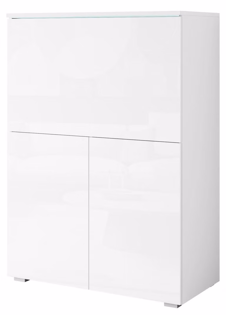 Scrivania moderna/tavolino da scrivania + illuminazione LED, colore bianco/bianco lucido