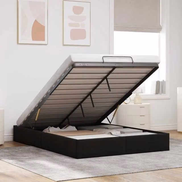 Letto ottomano con contenitore a sollevamento vidaXL in tessuto nero L: 152 cm, P: 203 cm – 1
