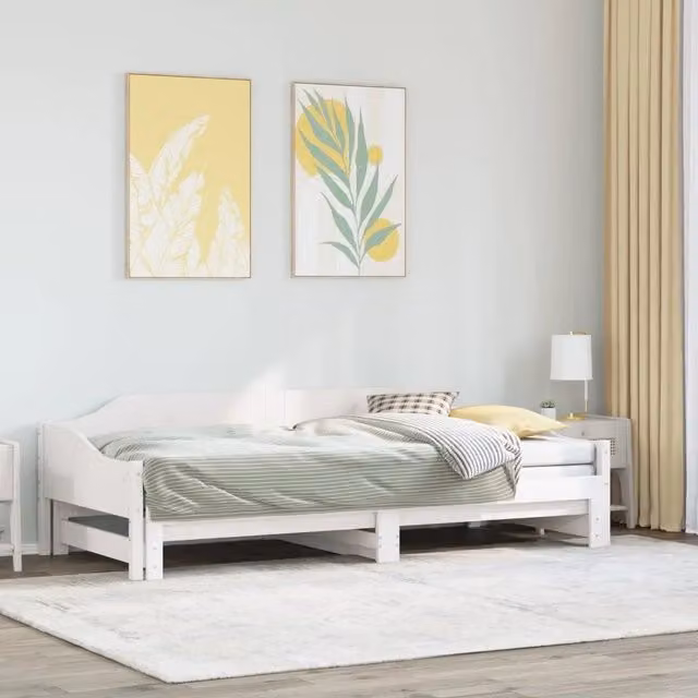 Divano Letto con Letto Estraibile-Sofa Letto-Daybed Bianco 90x200cm Massello Pino 788885