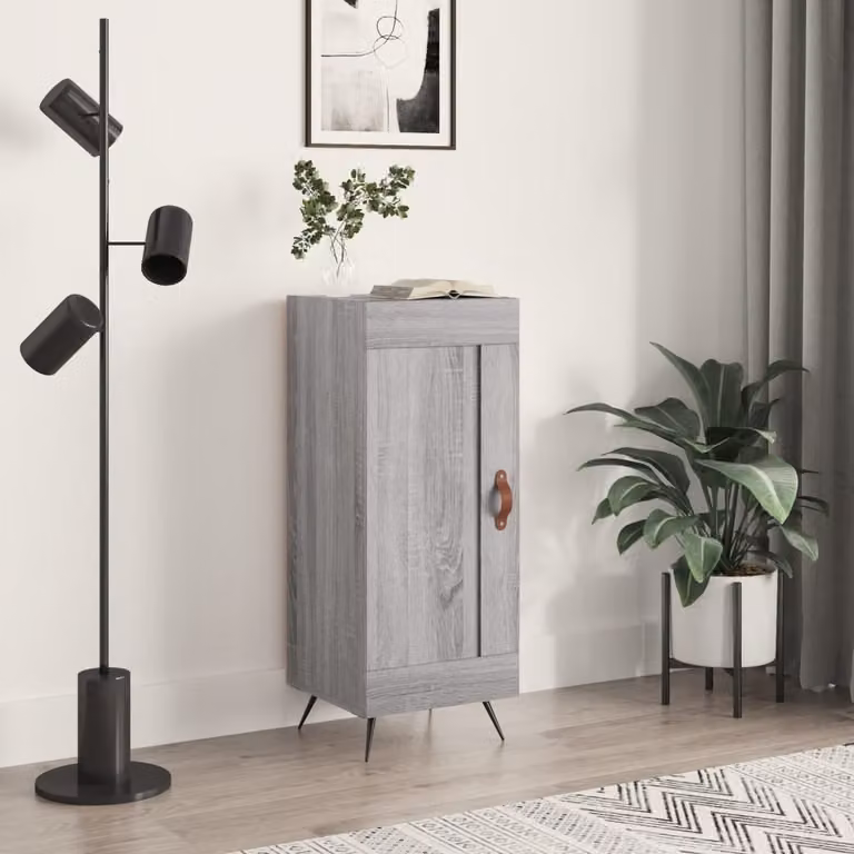 Credenza moderna vidaXL in legno e metallo, Grigio, L 34,5 cm x P 34 cm x H 90 cm