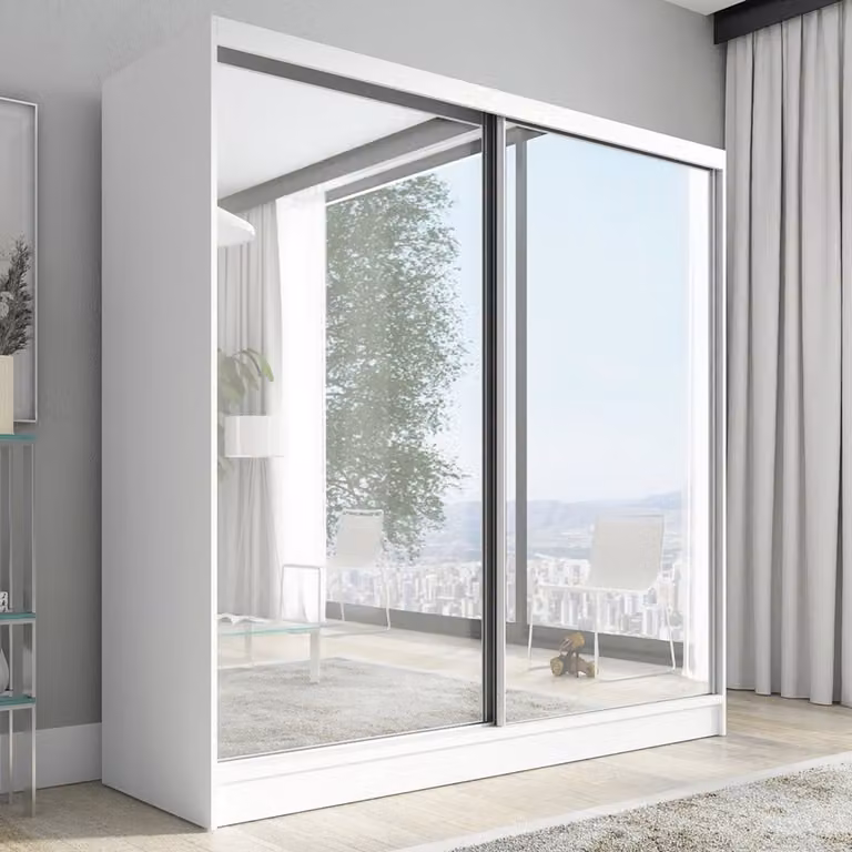 Armadio a porte scorrevoli, a 2 ante con specchio IVAR 200 cm (bianco)