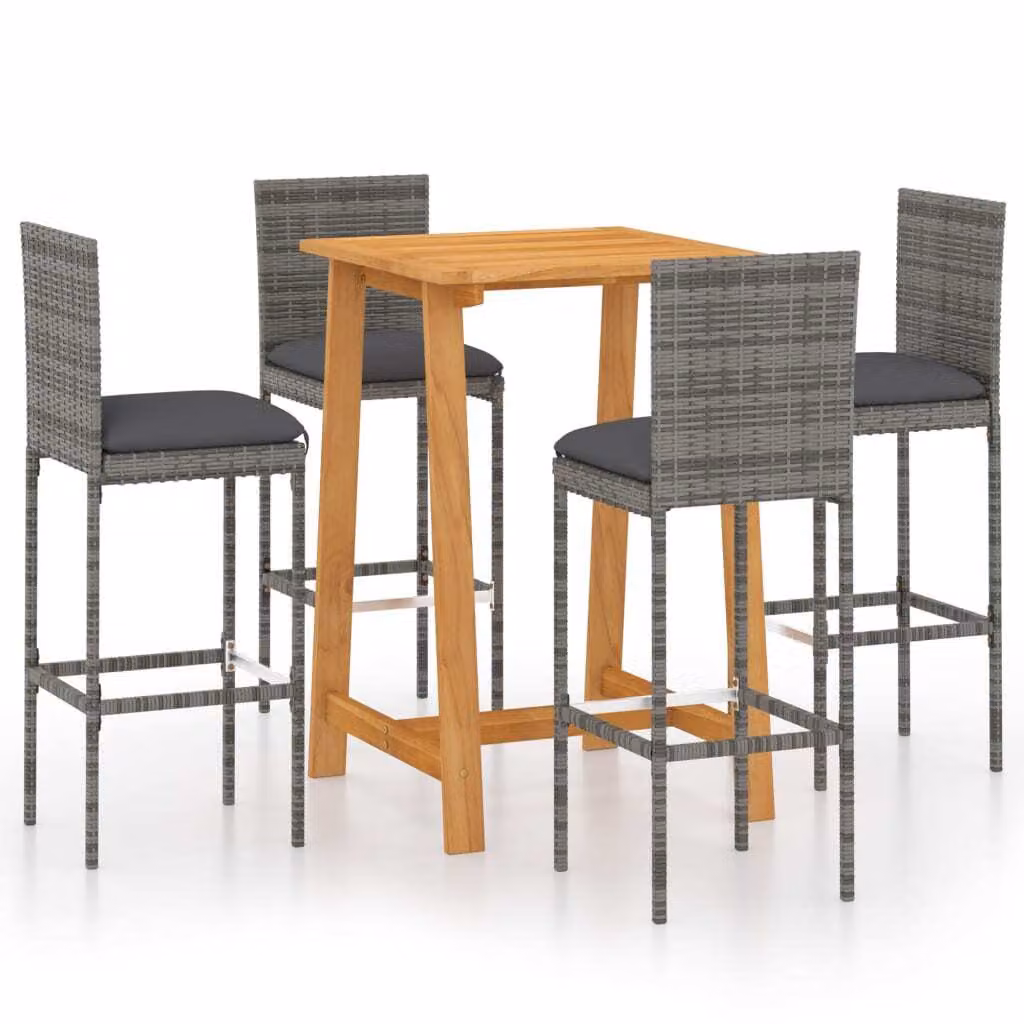 Set da Bar da Giardino 5pz con Cuscini Grigio