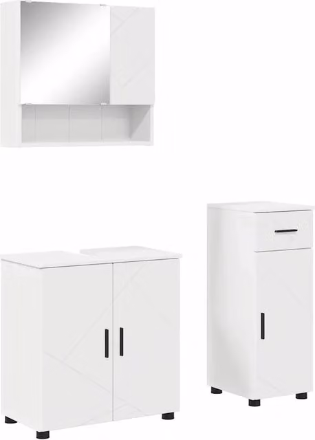 Set di mobili per il Bagno | Armadio da bagno con cassetto con porta 3 pz Bianco