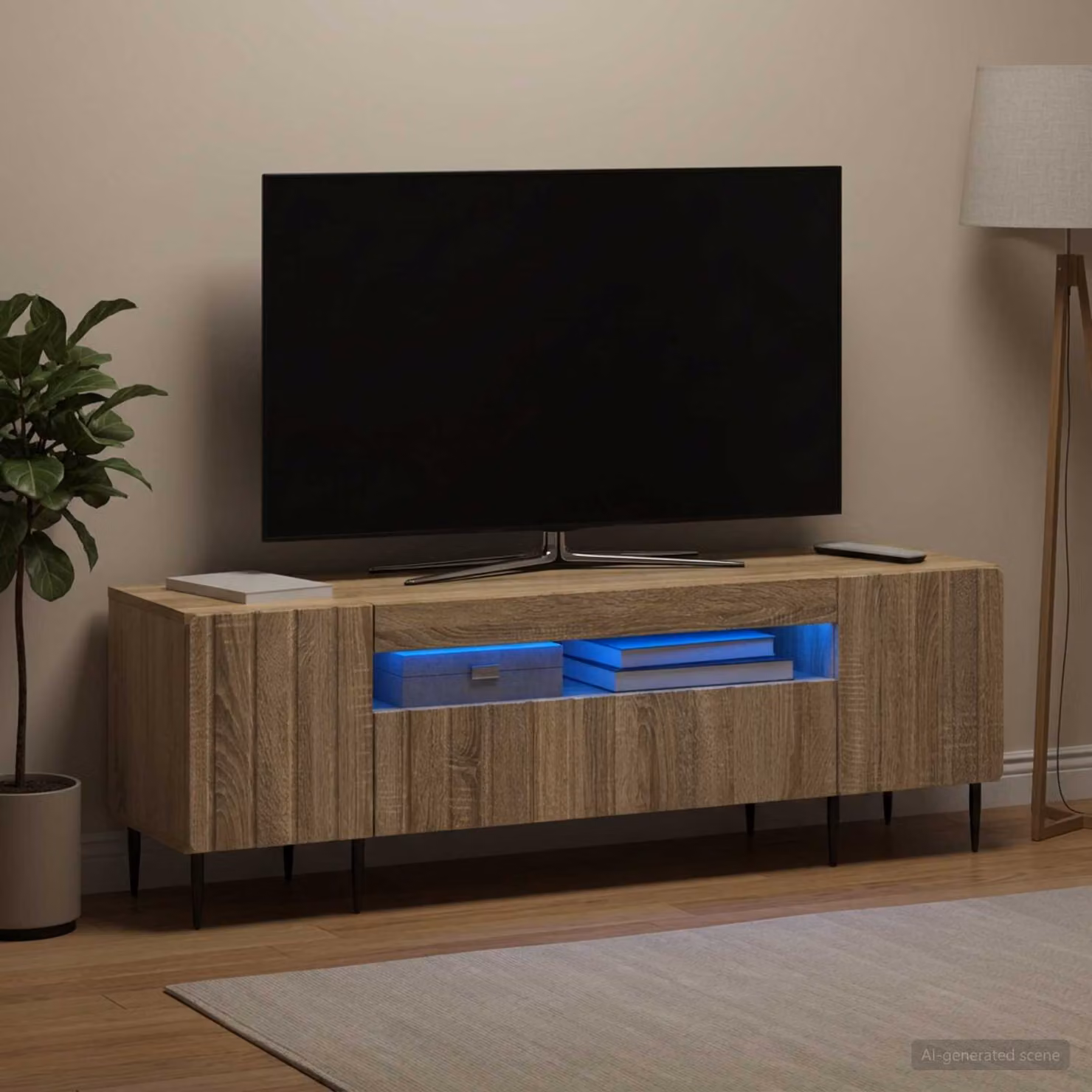 Mobile TV LED vidaXL ZWOLLE in Rovere Sonoma con illuminazione integrata, L 153 x P 35 x H 43 cm