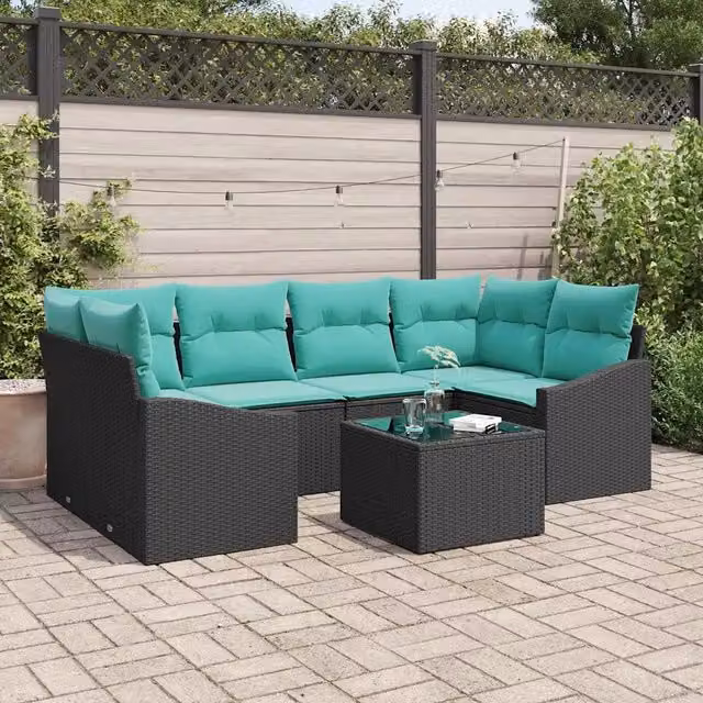 Set di divani 7 pz 3-Numero di posti Nero e Turchese polyrattan 3346626