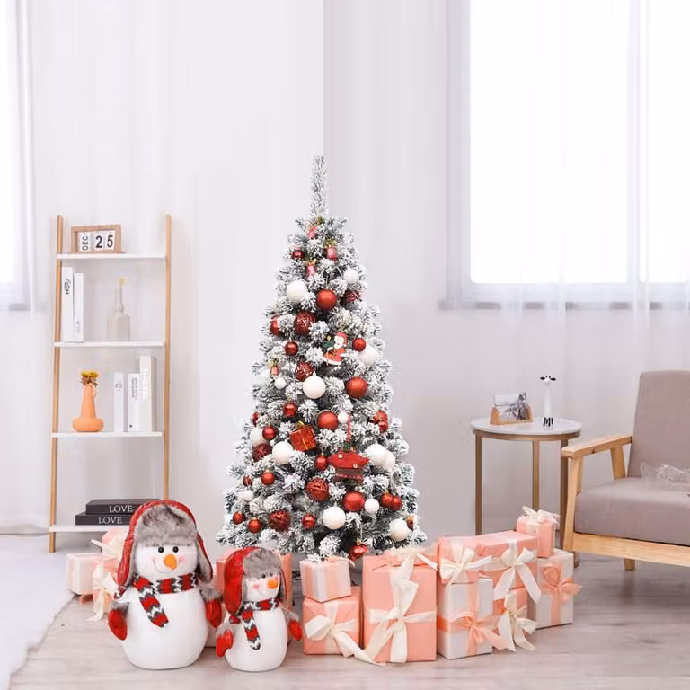 Albero di Natale artificiale a forma di matita da 135 cm con neve, 150 LED