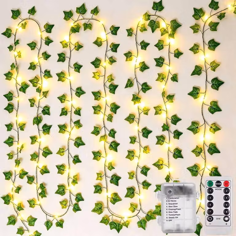 Catena luminosa a LED con decorazioni di edera artificiale, 10 metri, 100 LED, alimentata a batteria