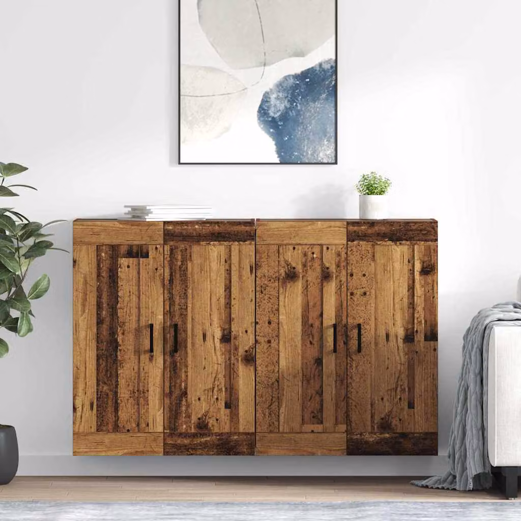 Set di 2 mobili da parete vidaXL in legno vecchio marrone con ante a battente e ripiani interni L: 69,5 cm, P: 34 cm, H: 90 cm