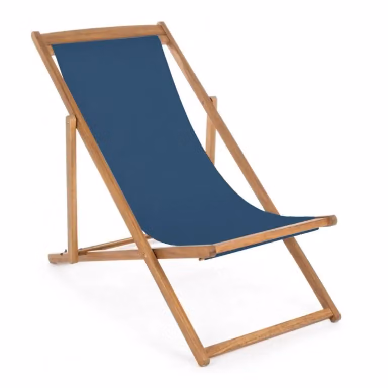 Set di 4 sdraio NOEMI in legno di acacia e tessuto blu, reclinabili
