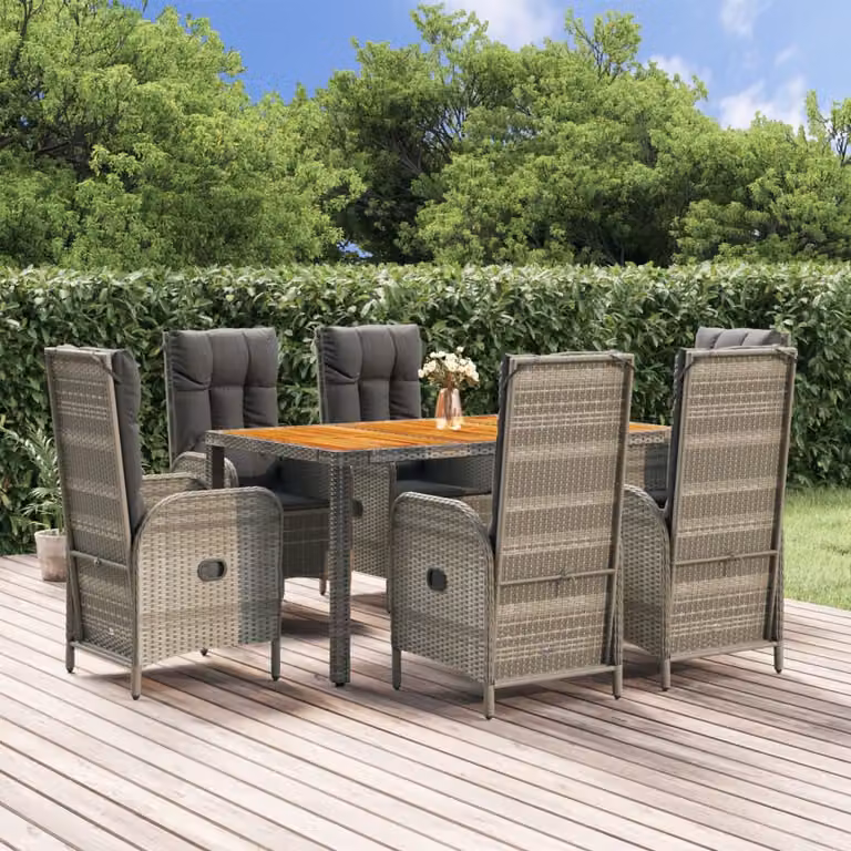 Set da pranzo da giardino vidaXL in polyrattan e legno di acacia grigio, 7 pezzi