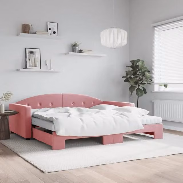 Divano Letto Estraibile vidaXL in Velluto Rosa con Materasso 100 x 200 cm