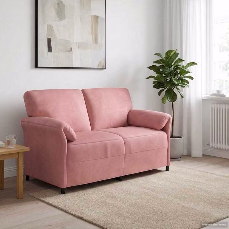 Divano a 2 posti vidaXL in velluto rosa con cuscini, design moderno e struttura in metallo, L: 158 cm, P: 83 cm, H: 95 cm