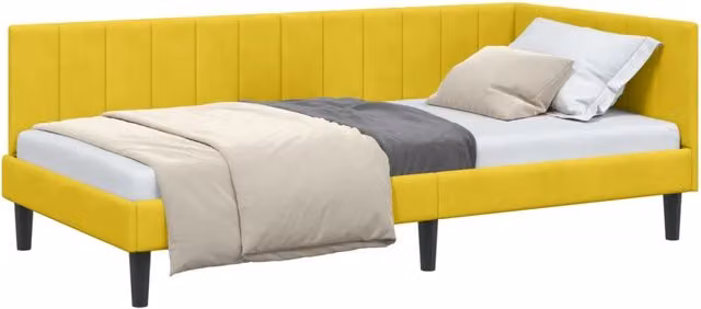 Letto singolo moderno DESIGN IN in velluto giallo con struttura in legno, L/P/H: 204 x 90 x 72 cm