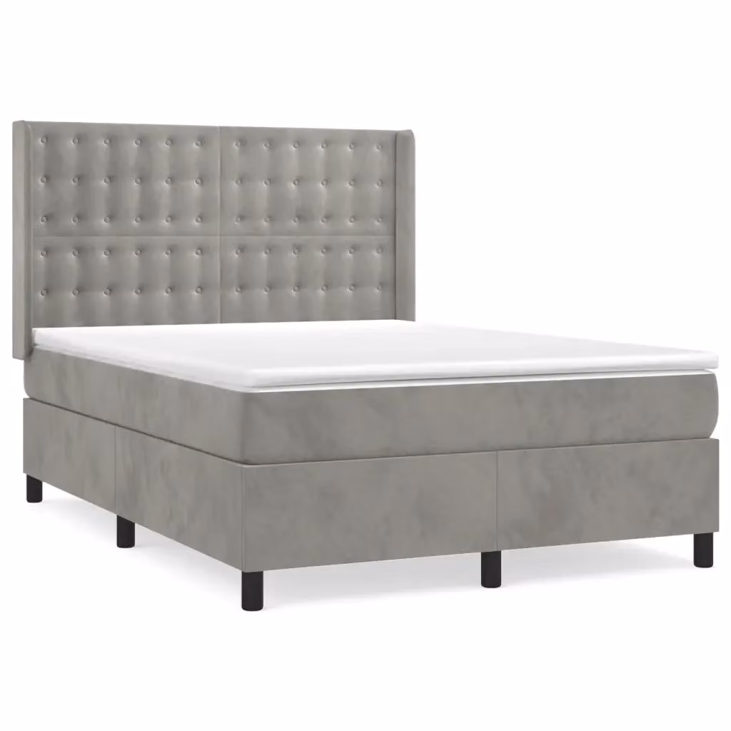 Letto con Giroletto a Molle e Materasso Ibrido vidaXL in Velluto Grigio e Bianco L/P: 140 x 190 cm – 2
